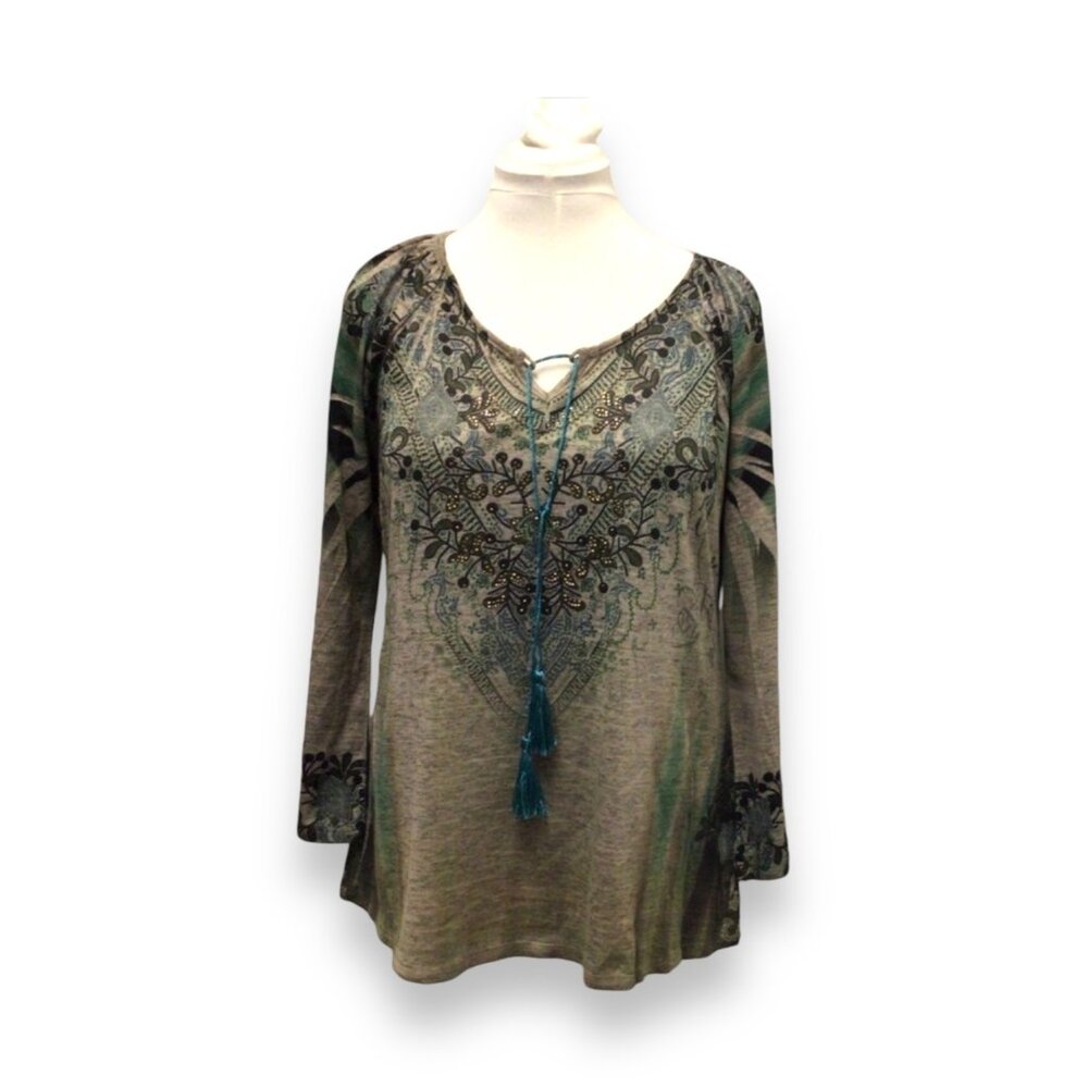 World Unity Womens OX Long Sleeve Boho Tunic Top With Tassel